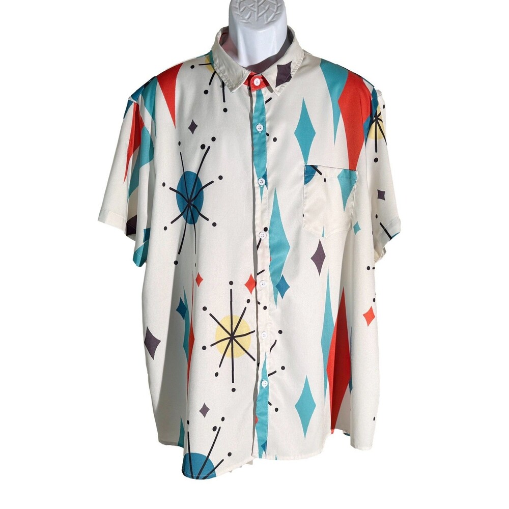 MISSLOOK Men's Short Sleeve Button Down Diamond Shaped White 2XL‎